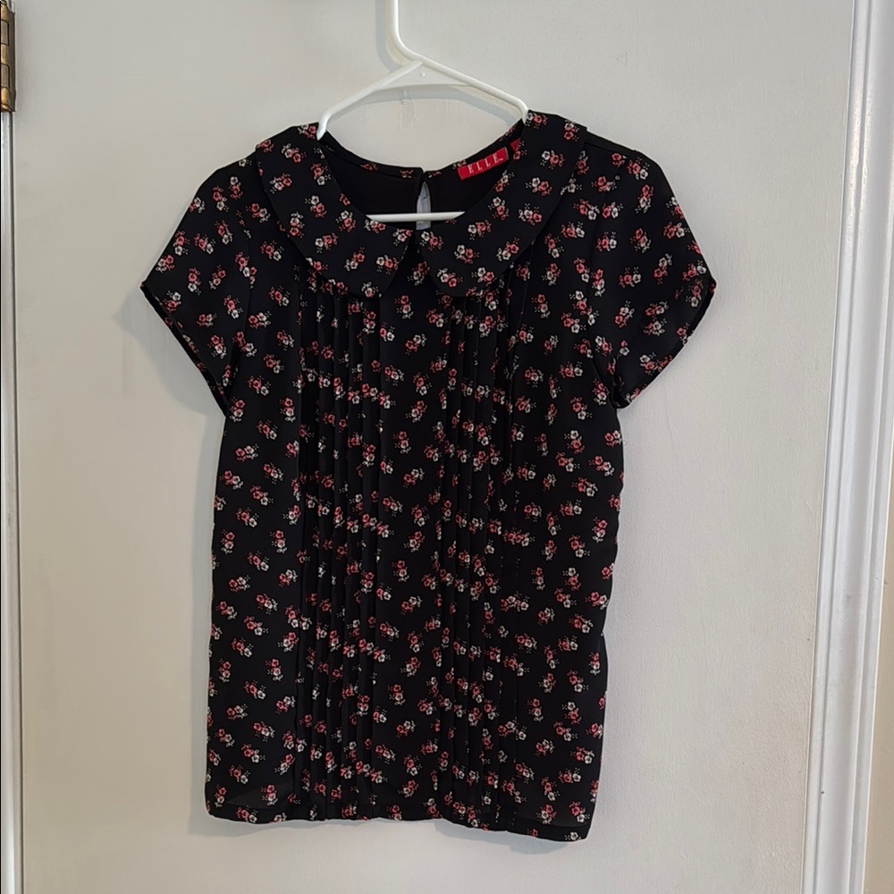 Black Floral Short Sleeve Blouse